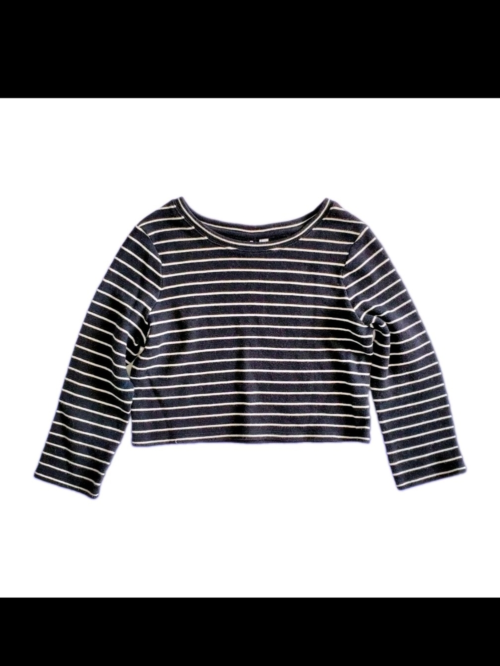 BDG Striped Long-Sleeve Crop Top - Black & White, Size S